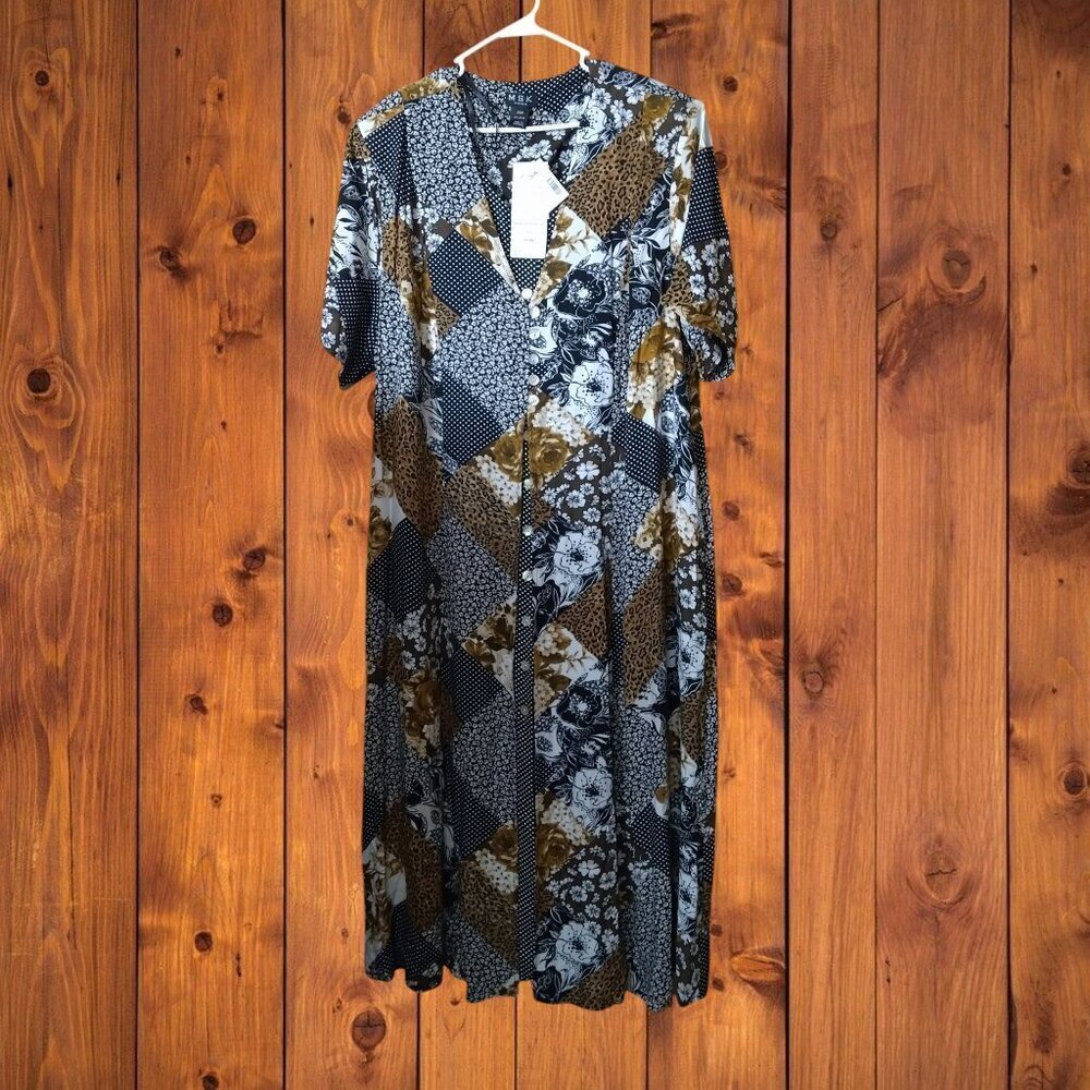 MSK Plus Size 26W Floral Patchwork Layered Challis Maxi Dress Boho Hippie NEW